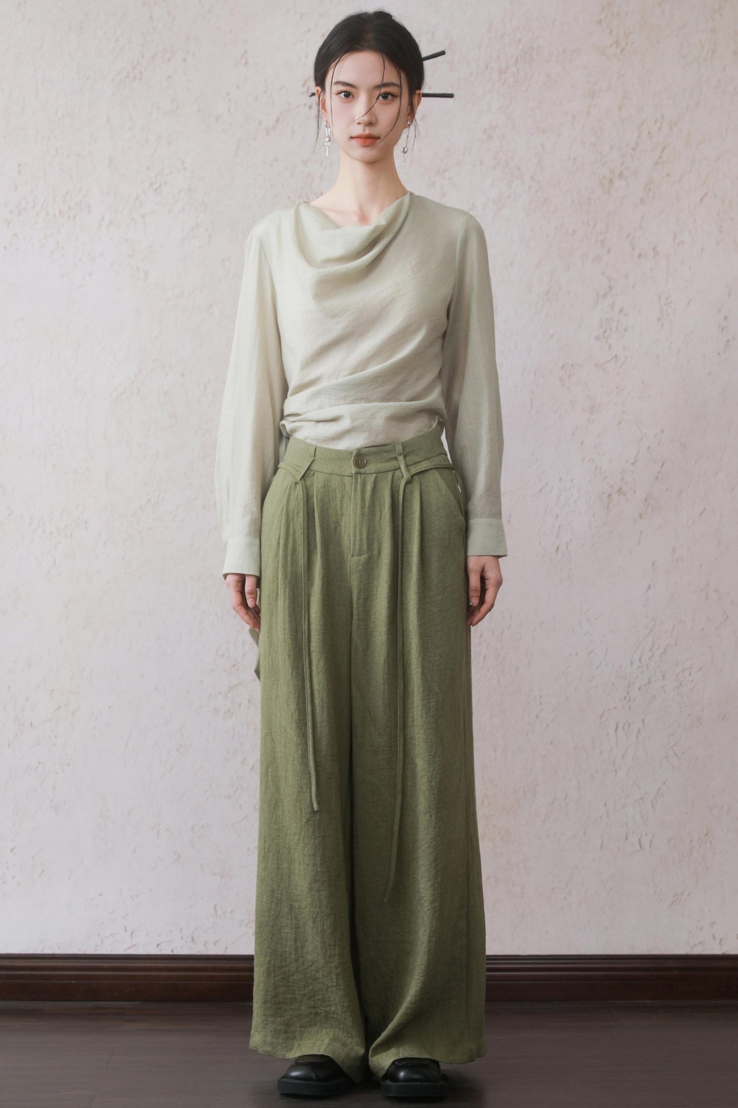 Tea Green Wide-Leg Pants