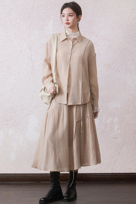 Textured Silk Midi Skirt Set-Up