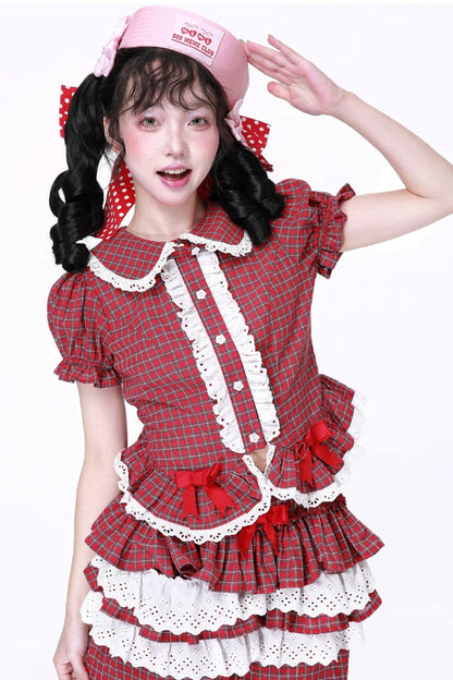 Red Gingham Showa Style Shirt