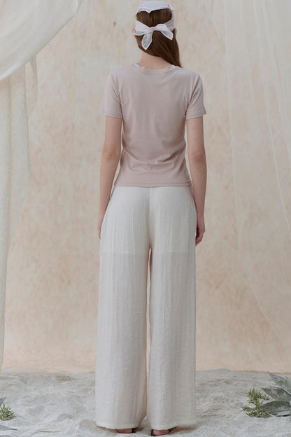 Pleatless Lapel Wide-Leg Trousers