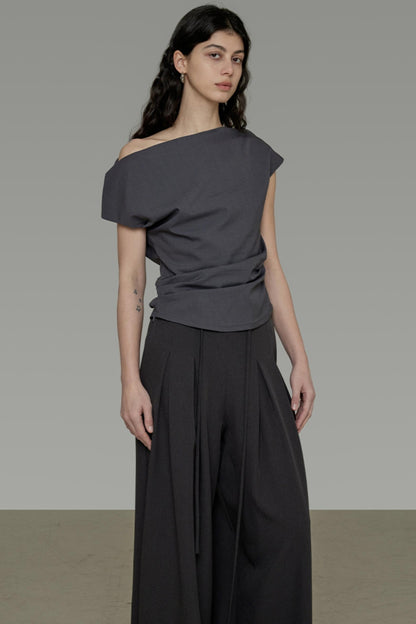 Gray Asymmetrical Strapless Tee