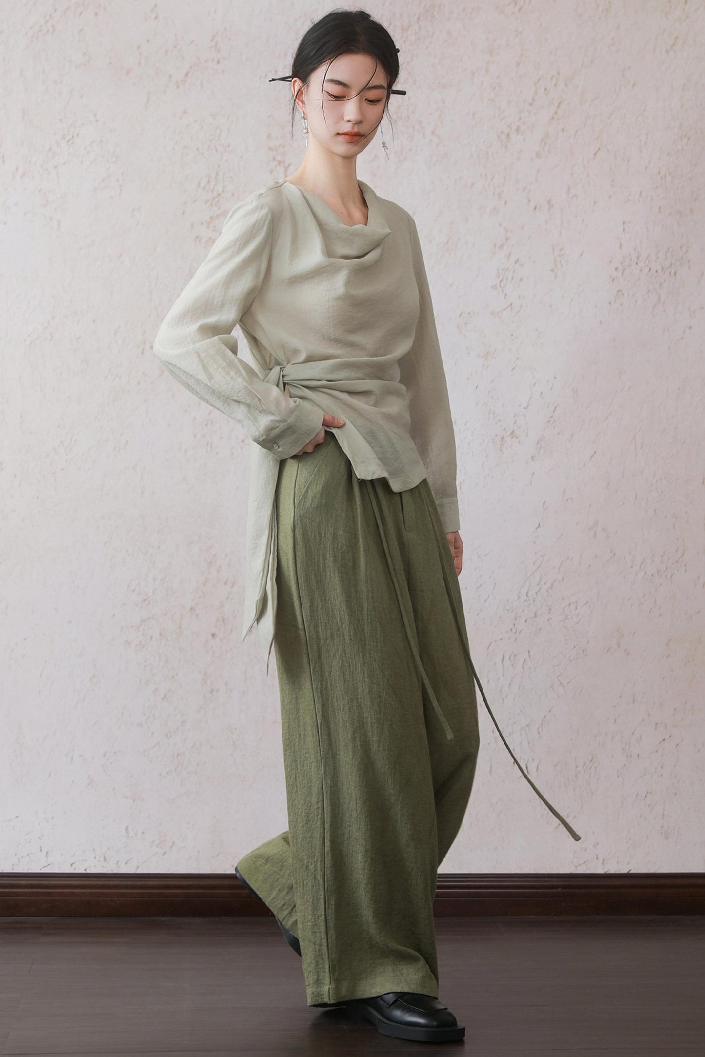 Tea Green Wide-Leg Pants
