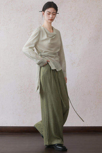 Tea Green Wide-Leg Pants