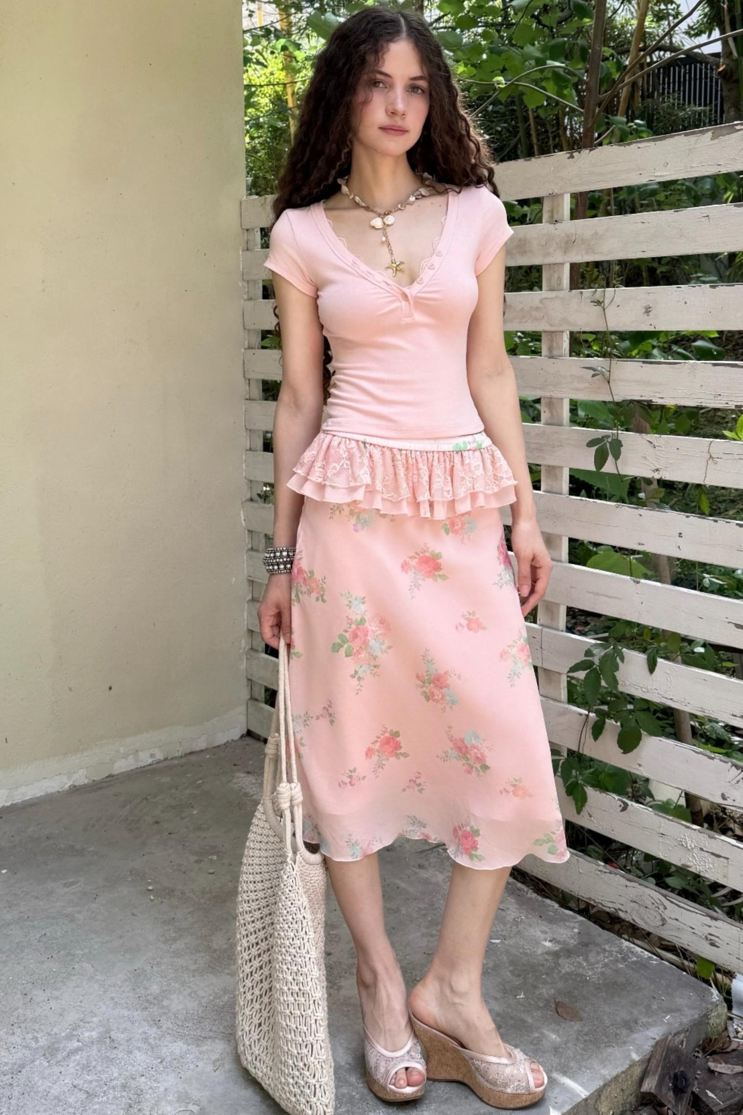 Floral Buttoned Blouse Set-Up