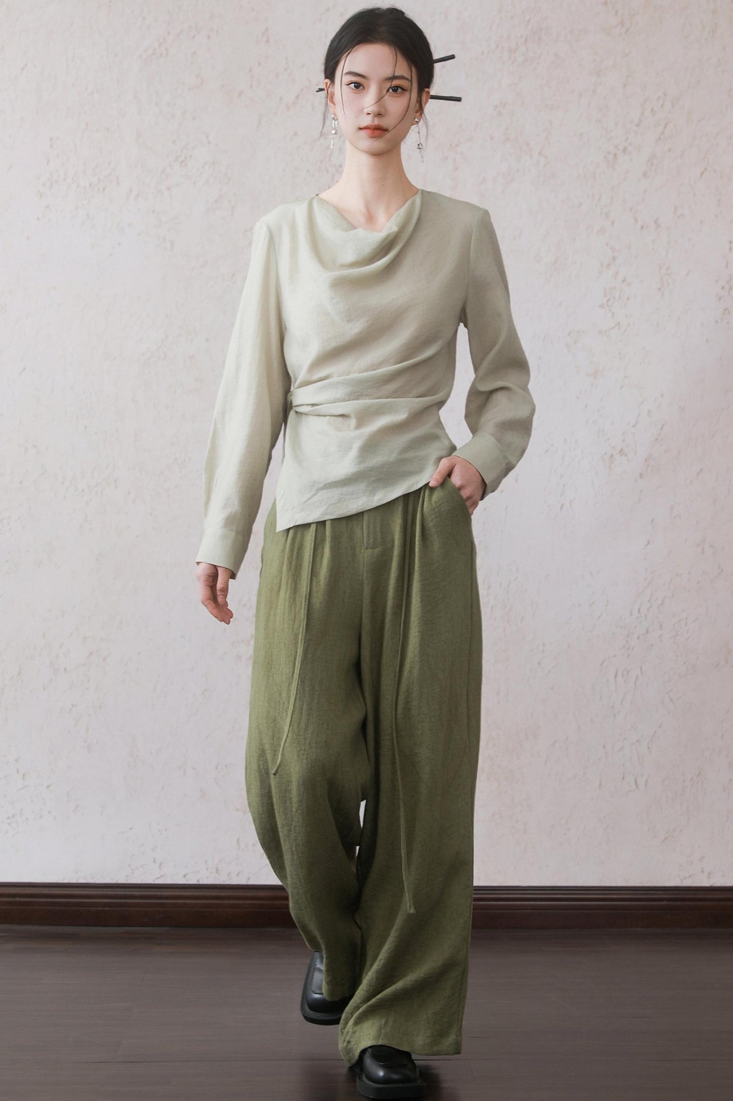 Tea Green Wide-Leg Pants