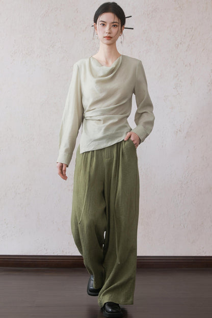 Tea Green Wide-Leg Pants