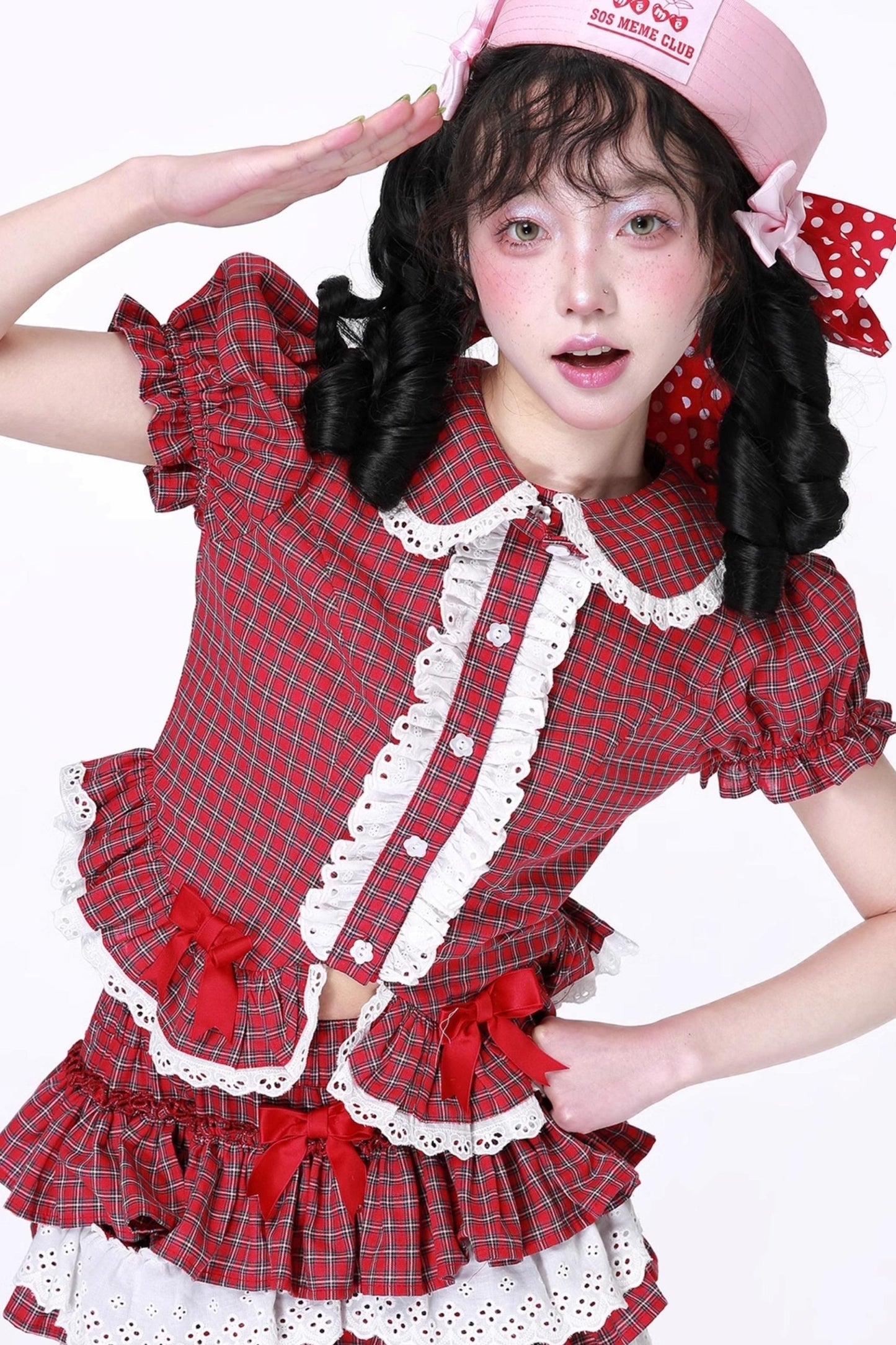 Red Gingham Showa Style Shirt