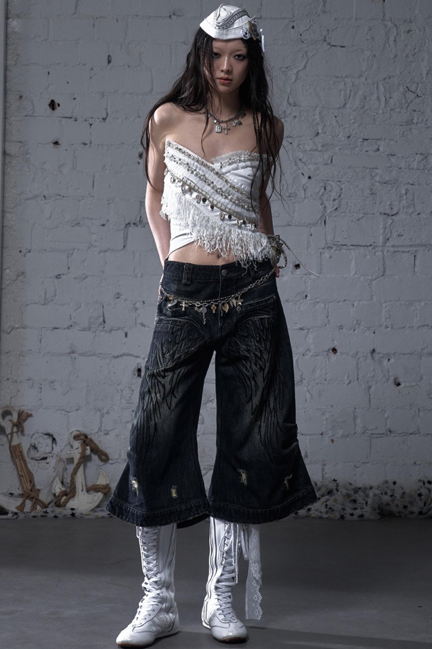 Winged Denim Trousers