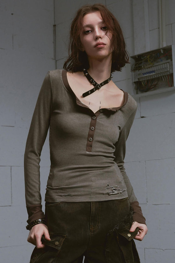 Color Block Knit T-Shirt