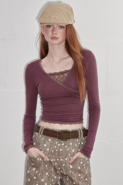 Lace-Trimmed Asymmetrical Tee