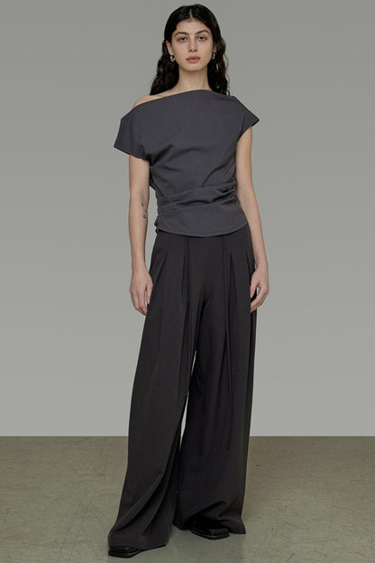 Gray Asymmetrical Strapless Tee