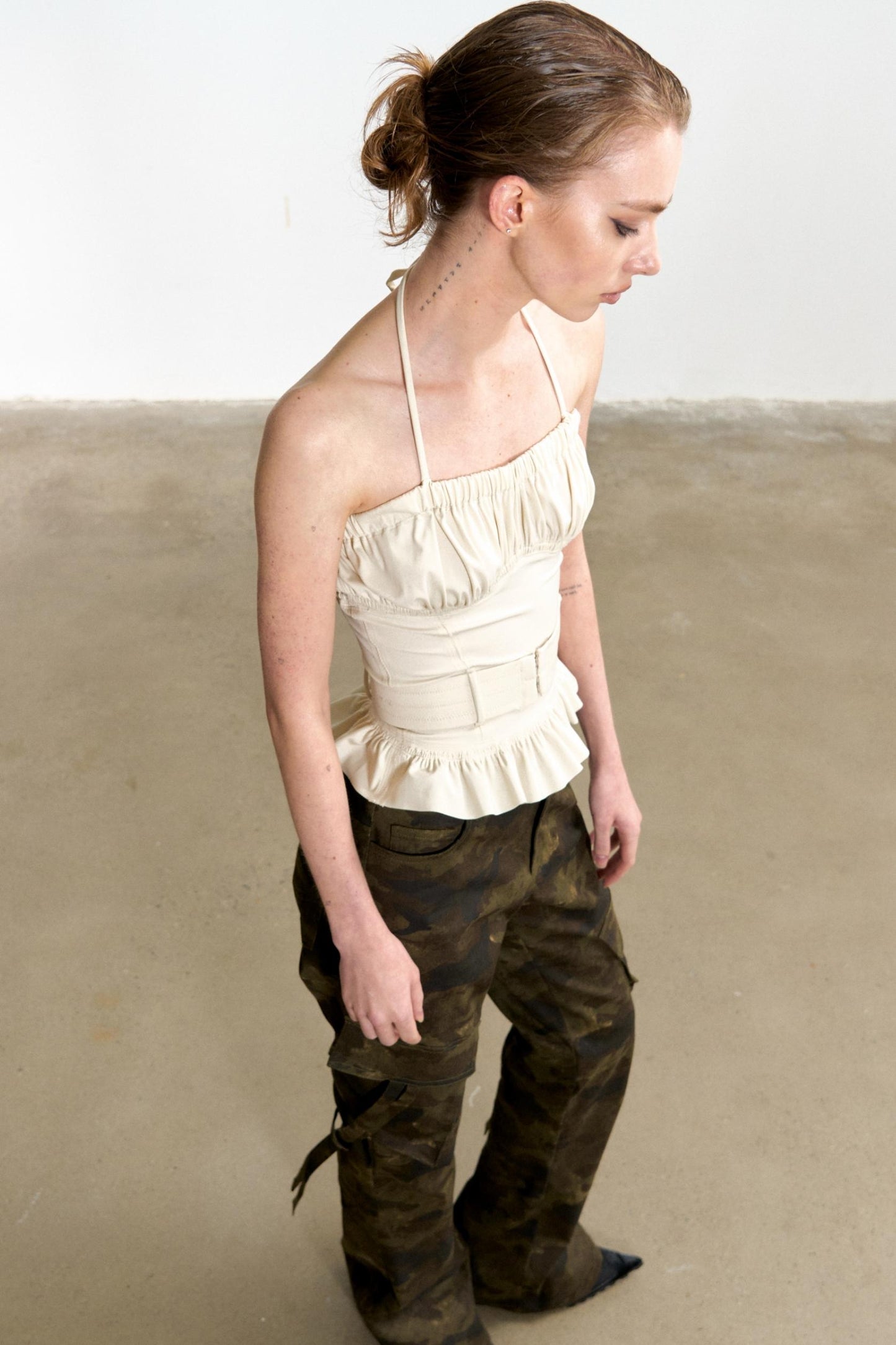 Beige Ruffled Sheath Top