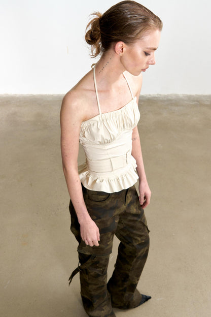 Beige Ruffled Sheath Top