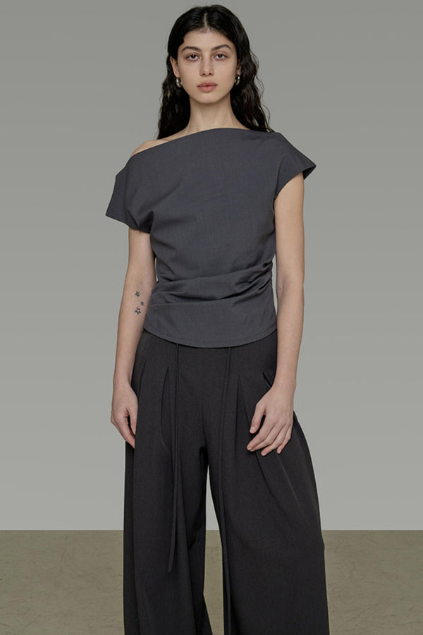 Gray Asymmetrical Strapless Tee