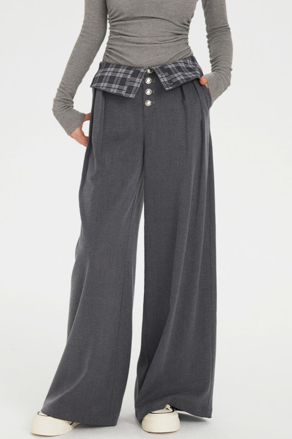 Flap-Waist Wide-Leg Trousers