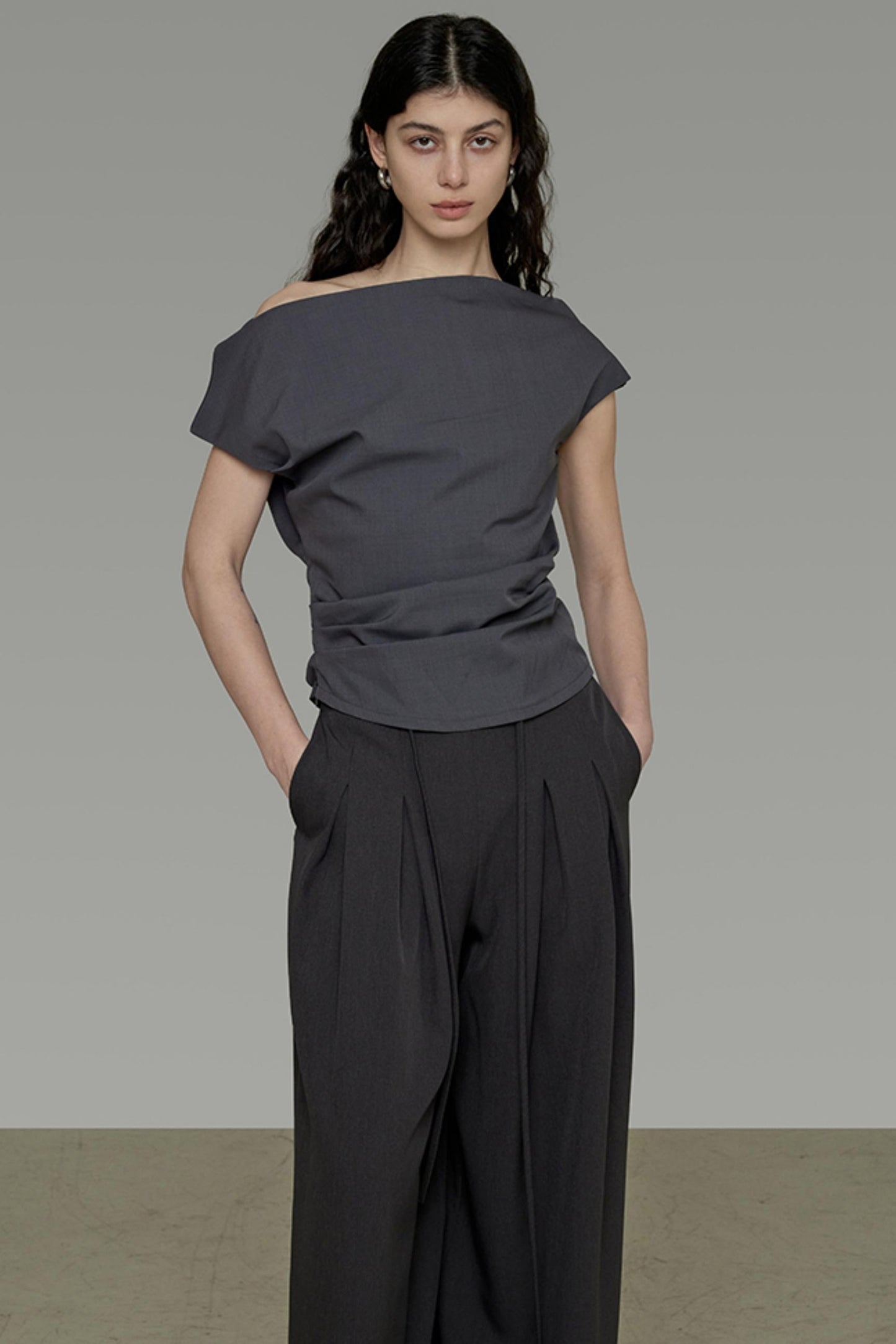 Gray Asymmetrical Strapless Tee