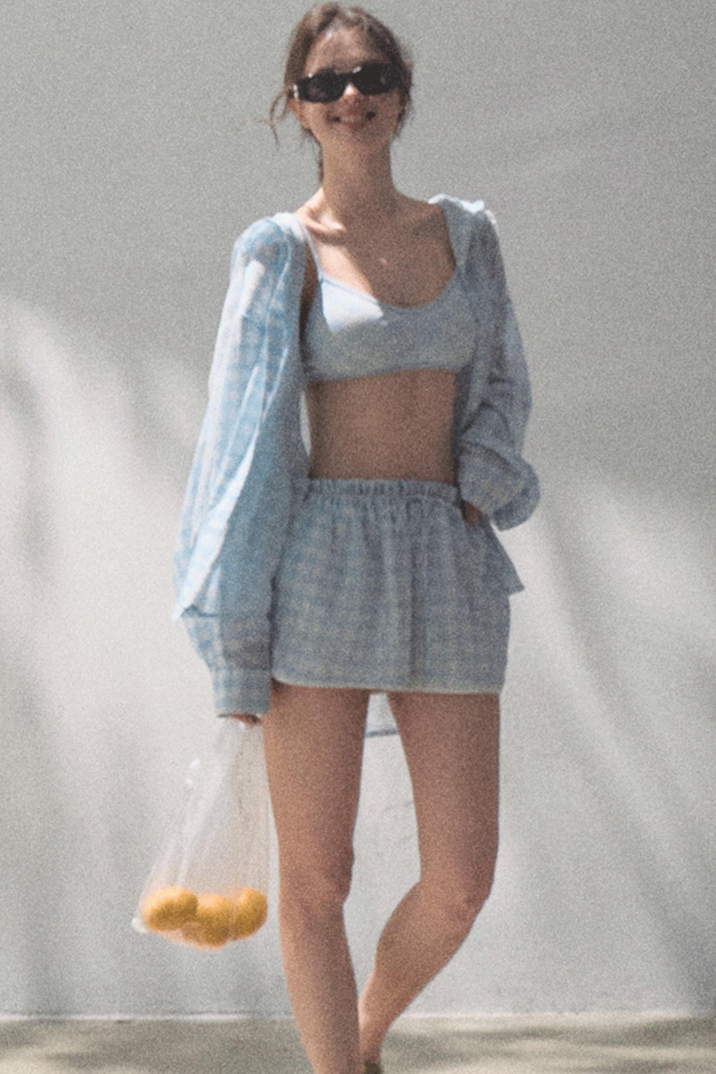 Tencel Hooded Sun Shirt & Plaid Shorts Set-Up