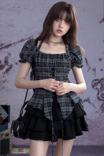 Vintage Green Check Summer Top