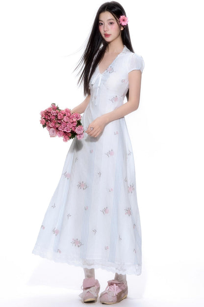 Vintage Floral V-Neck Dress