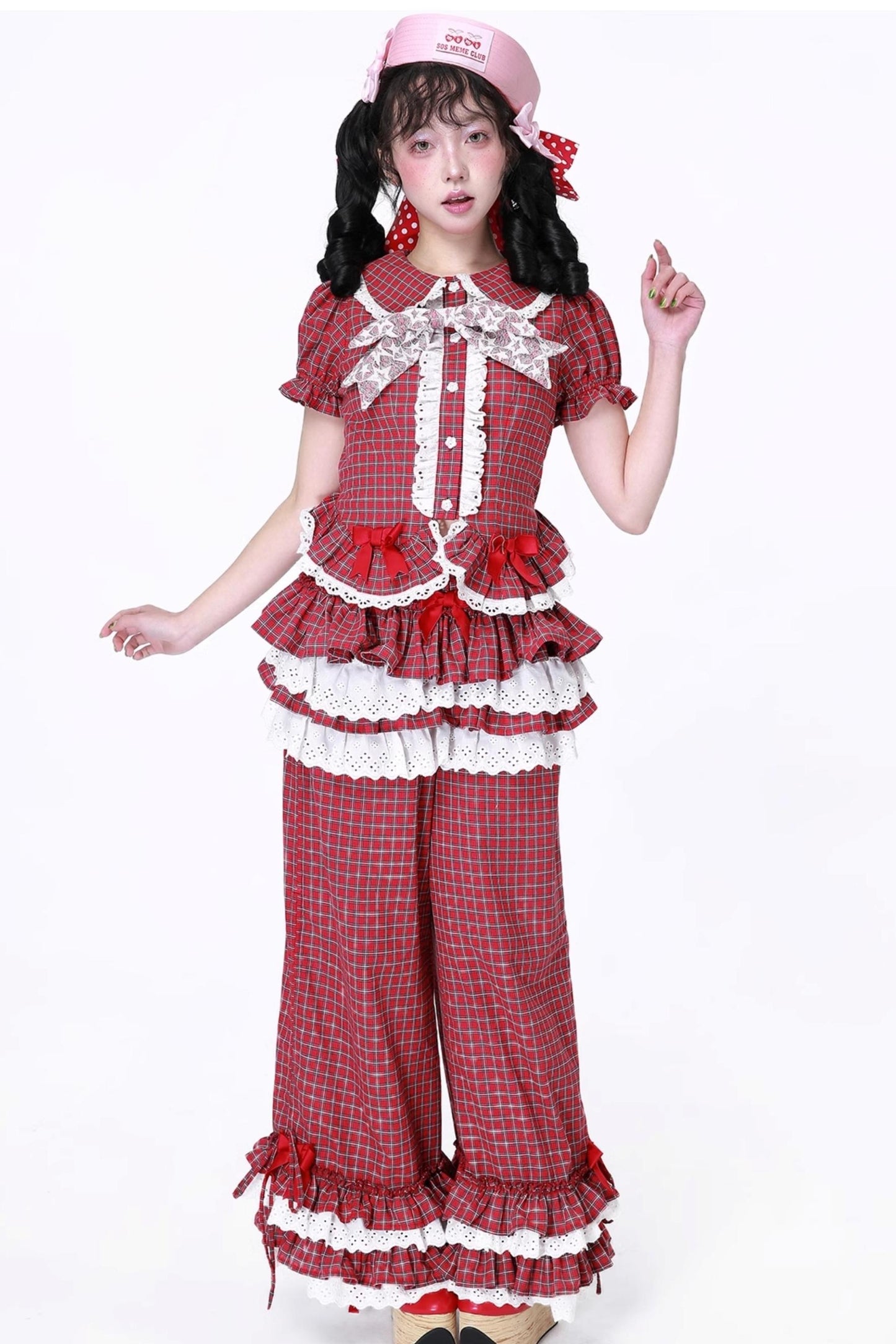 Red Gingham Showa Style Shirt