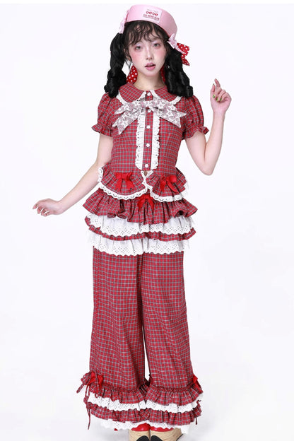 Red Gingham Showa Style Shirt