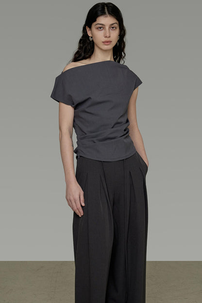 Gray Asymmetrical Strapless Tee