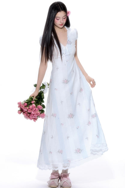 Vintage Floral V-Neck Dress