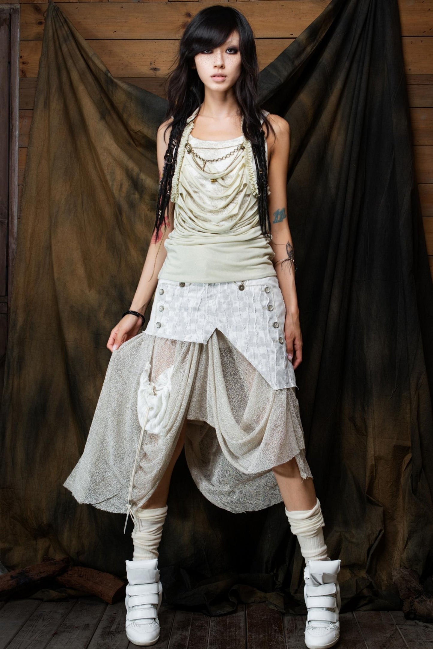 Vintage Patchwork Mesh Maxi Skirt