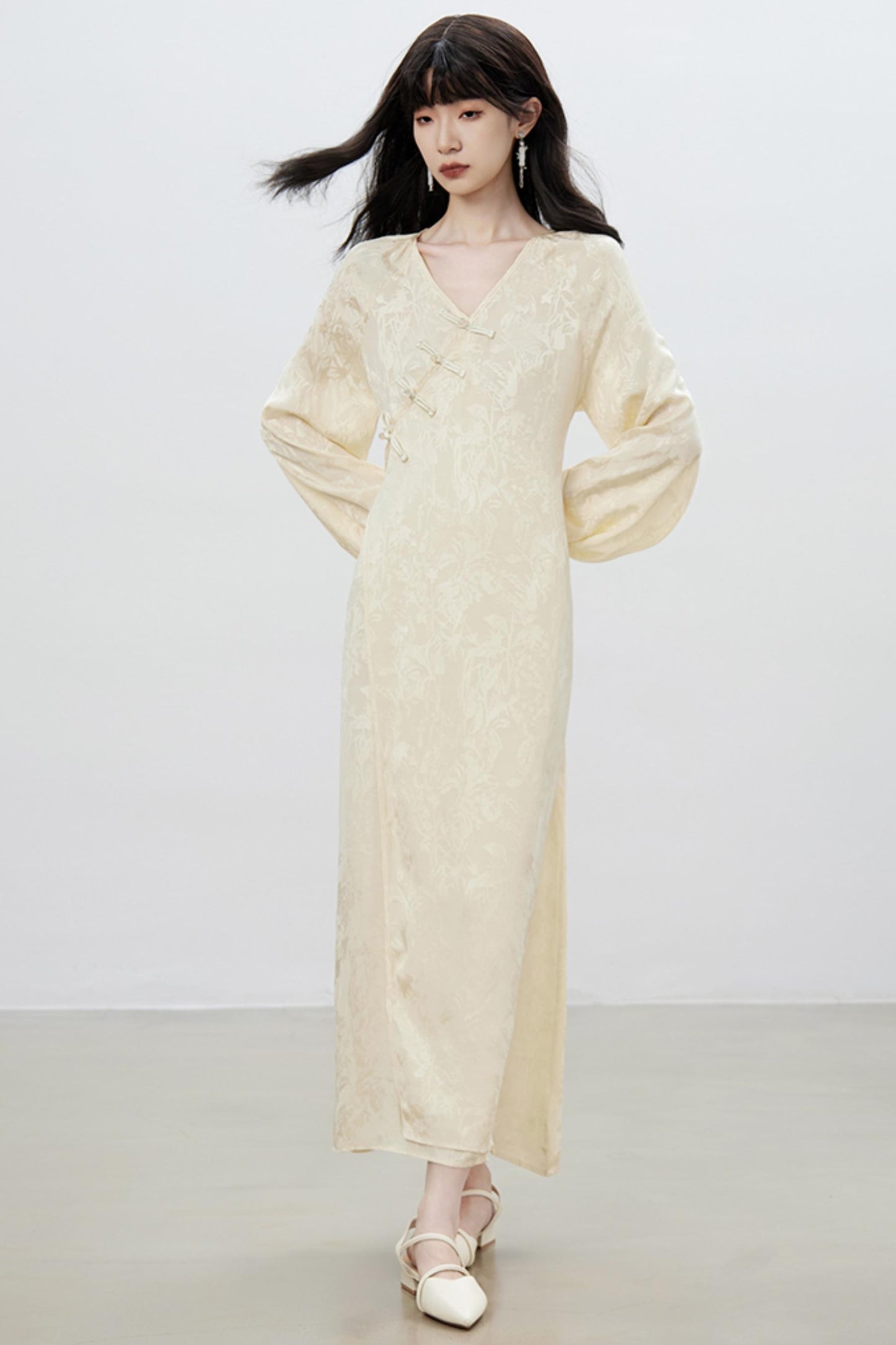 Modern V-Neck Chinese Dress