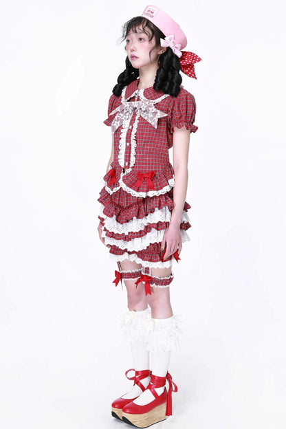 Red Gingham Showa Style Shirt