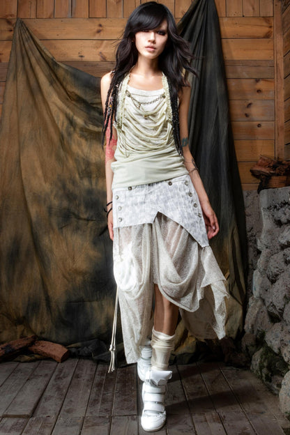 Vintage Patchwork Mesh Maxi Skirt