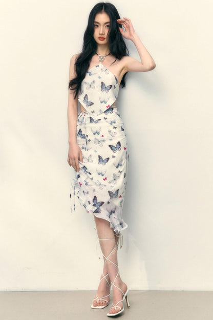 Butterfly Bloom Halter Drawstring Skirt Set-Up