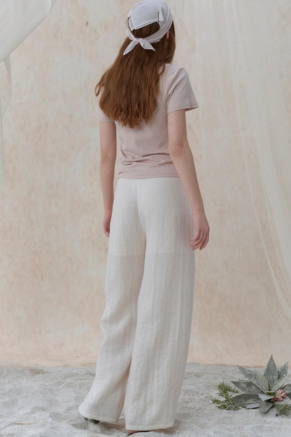Pleatless Lapel Wide-Leg Trousers