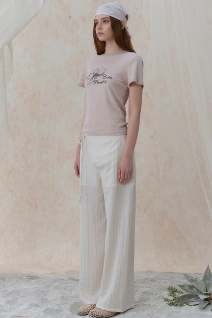 Pleatless Lapel Wide-Leg Trousers