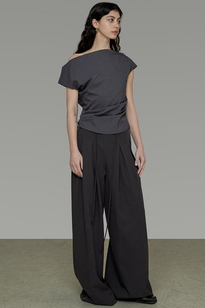 Gray Asymmetrical Strapless Tee