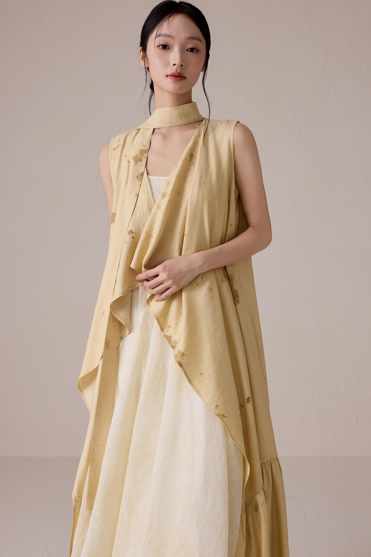 Tea-Dyed Flowing Belted Jacket