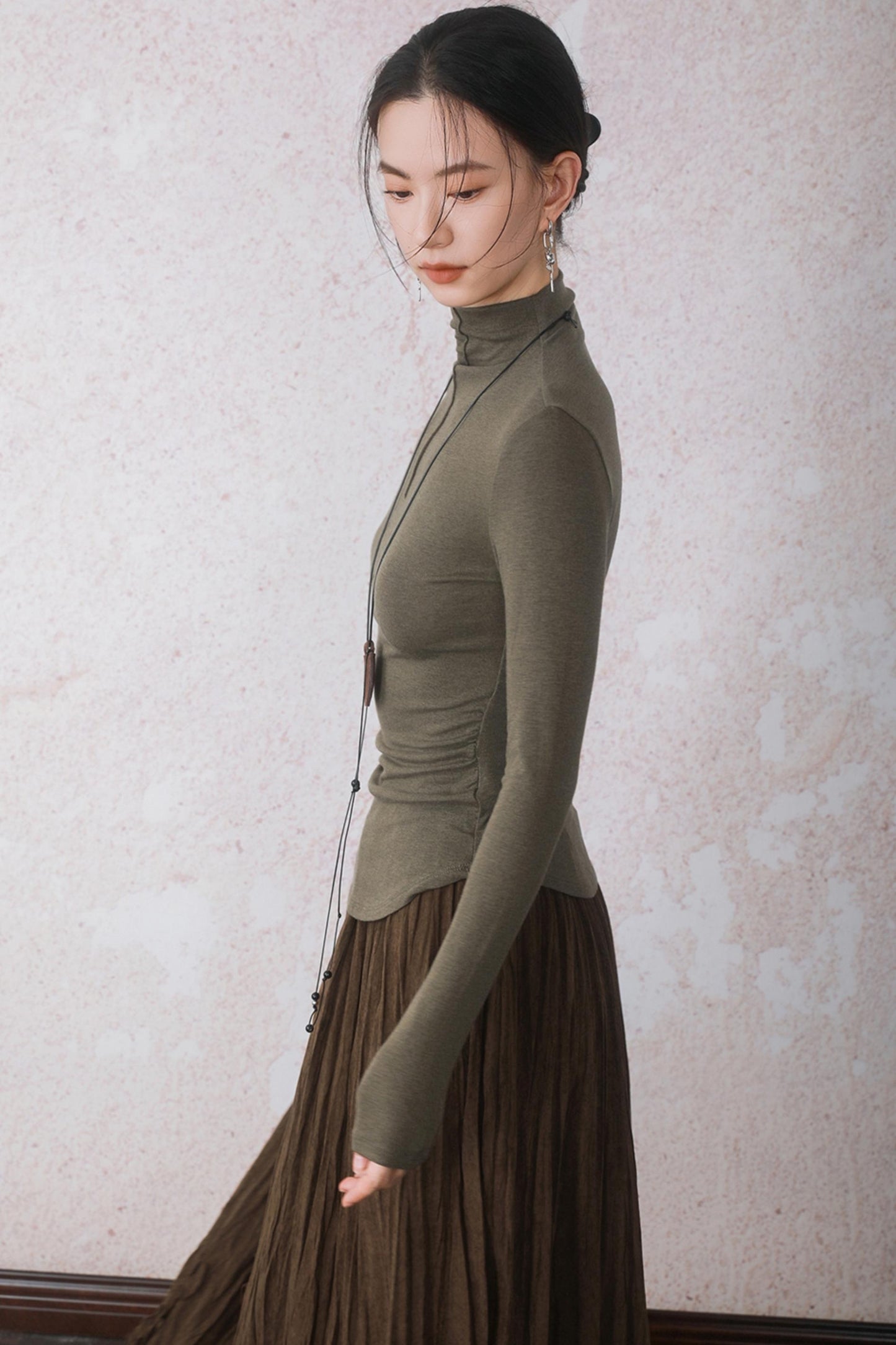 Three-dimensional Warm Semi-Turtleneck T-shirt