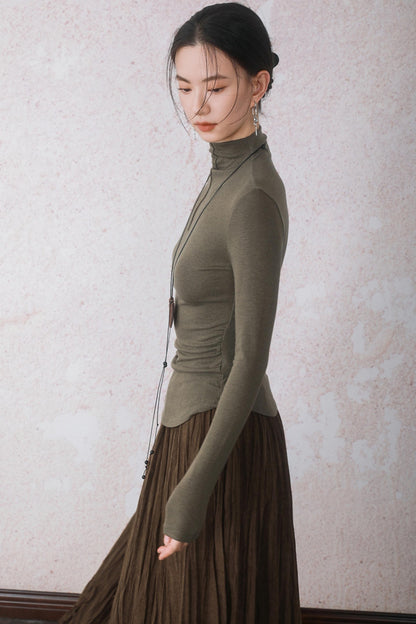 Three-dimensional Warm Semi-Turtleneck T-shirt