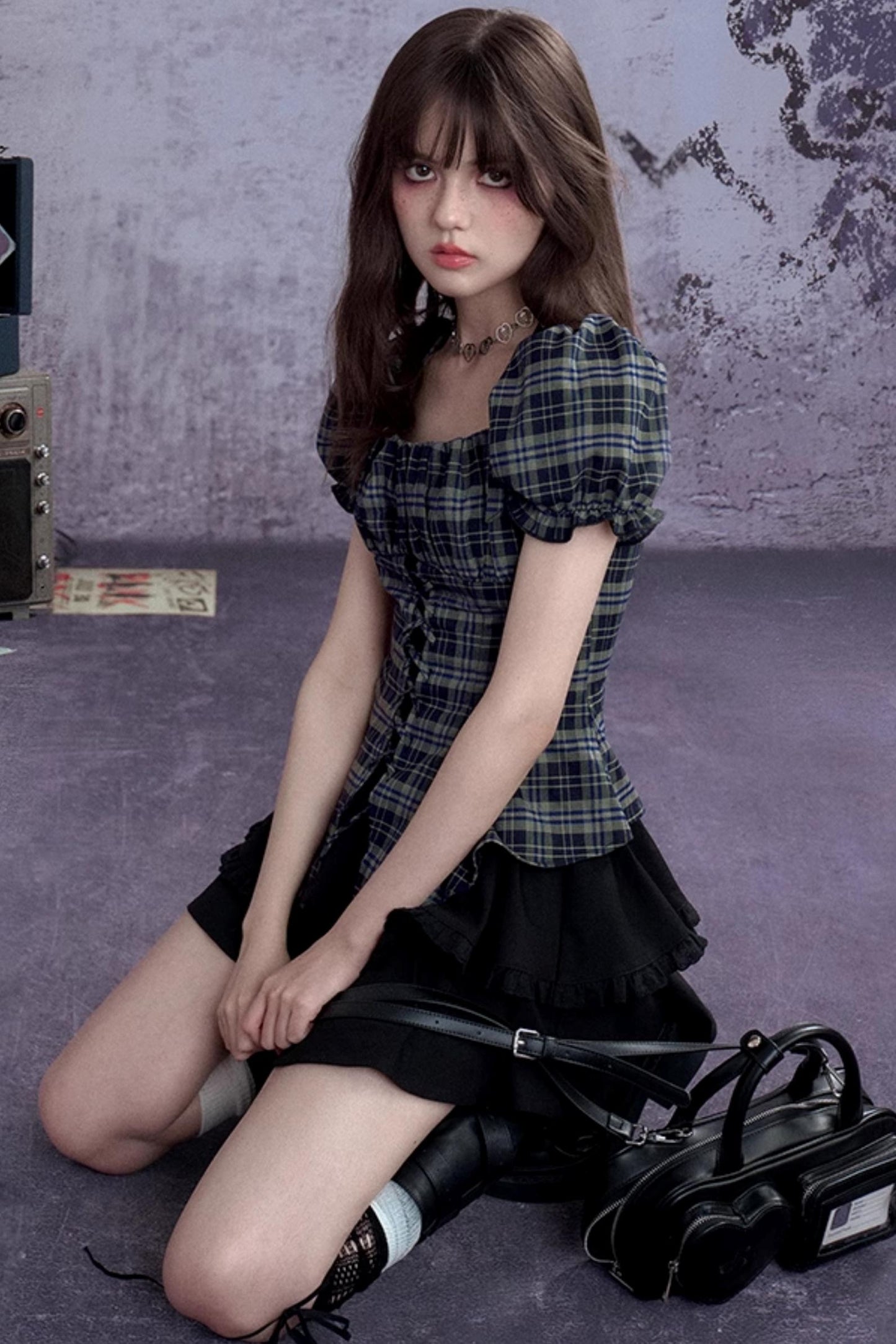 Vintage Green Check Summer Top