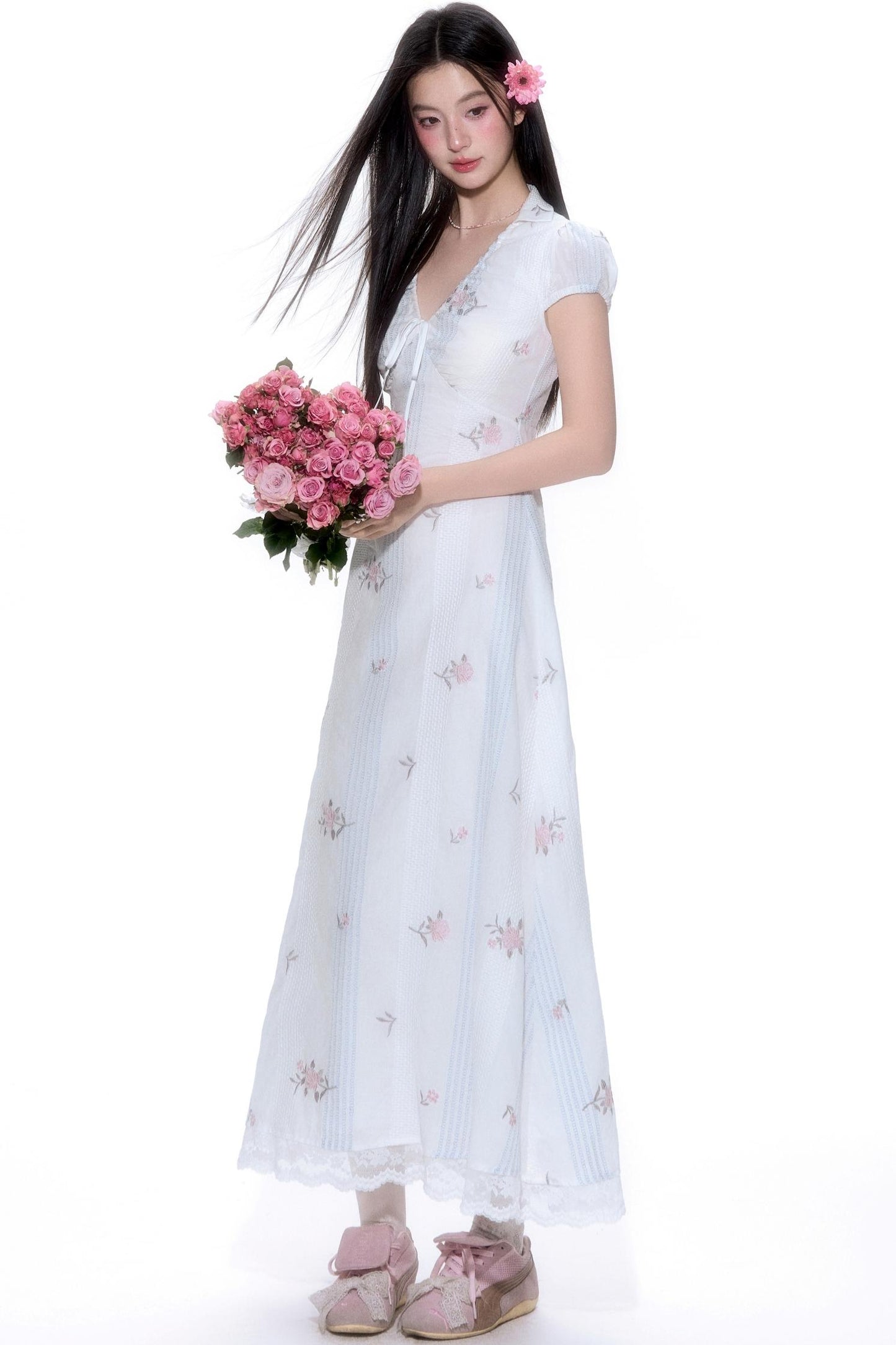 Vintage Floral V-Neck Dress