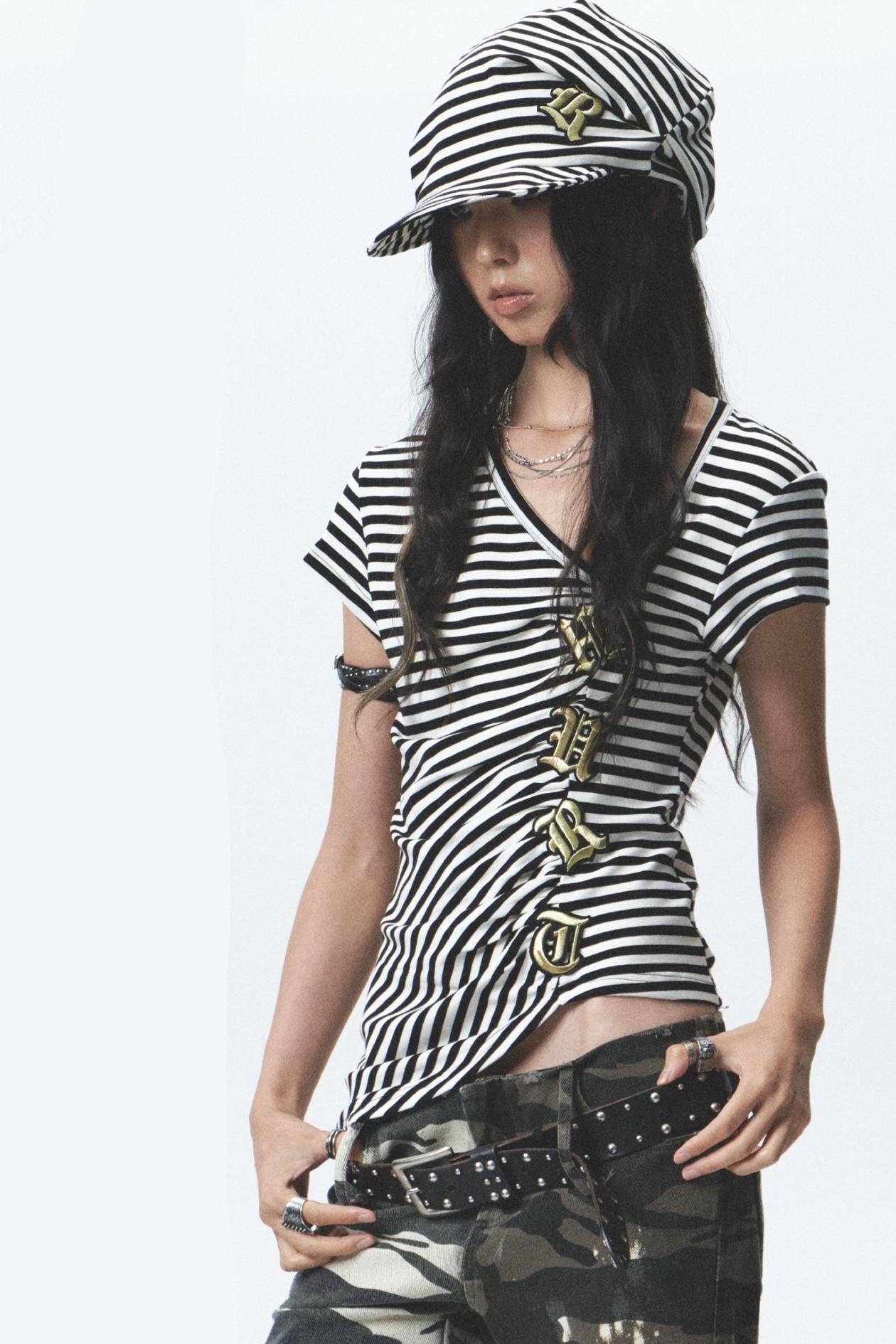 Embroidered Striped Tee