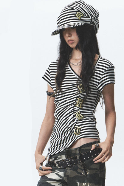 Embroidered Striped Tee