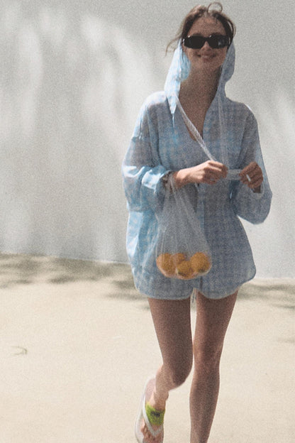 Tencel Hooded Sun Shirt & Plaid Shorts Set-Up