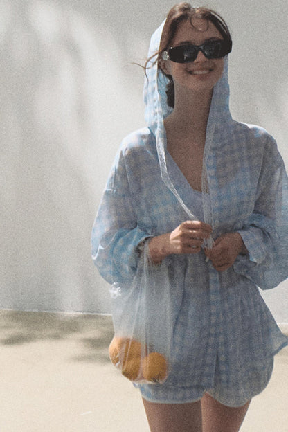 Tencel Hooded Sun Shirt & Plaid Shorts Set-Up