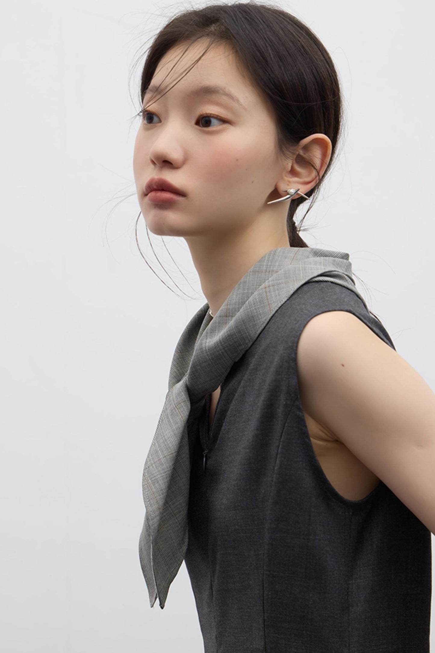 Gray Pleated Slim Fit Dress