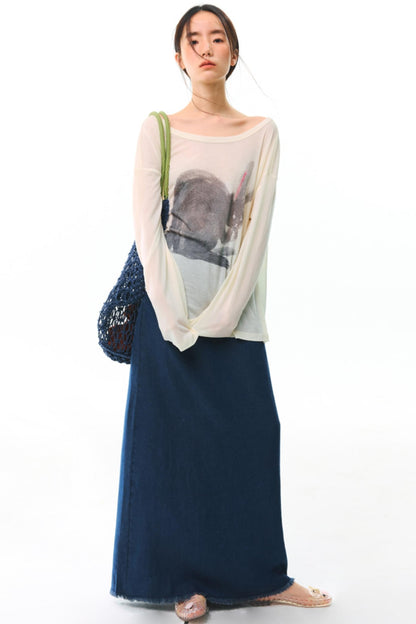 Hand-Painted Tencel Long Sleeve Top