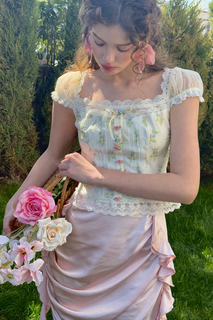 Floral Bubble Sleeve Top