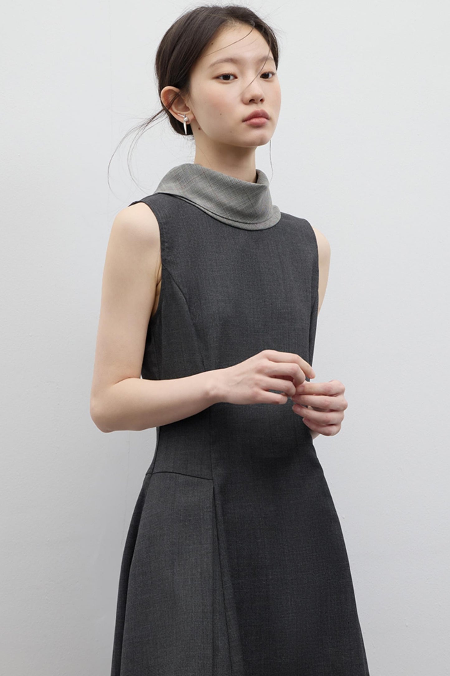 Gray Pleated Slim Fit Dress
