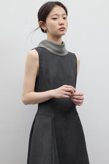 Gray Pleated Slim Fit Dress
