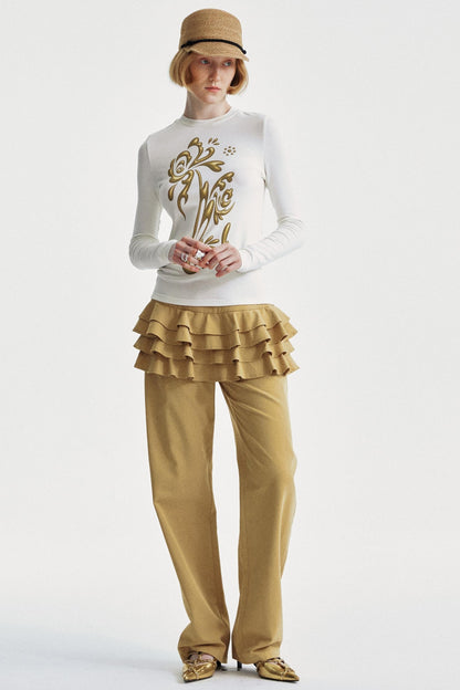 Lace-Trimmed Khaki Pants